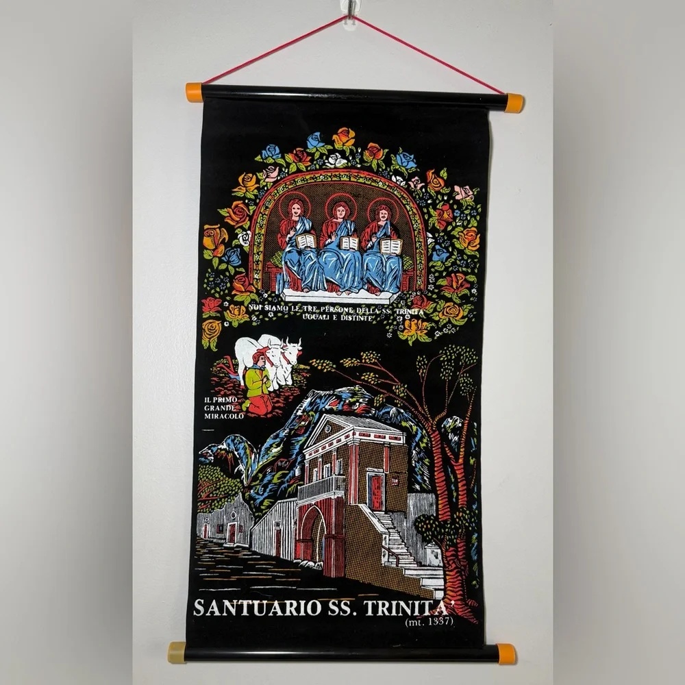 Santuario SS. Trinità Black Decorative Wall Tapestry Holy Trinity Scroll